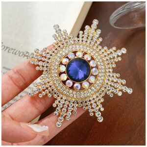 Starburst Brooch Sapphire Blue Center Encompassed by Rhinestones Vintage Court